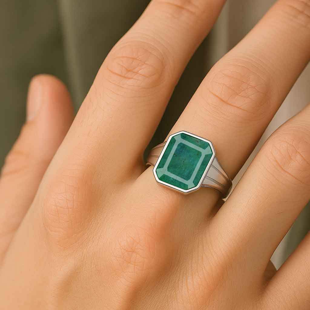 Premium Sterling Silver Emerald Stone Ring for Men