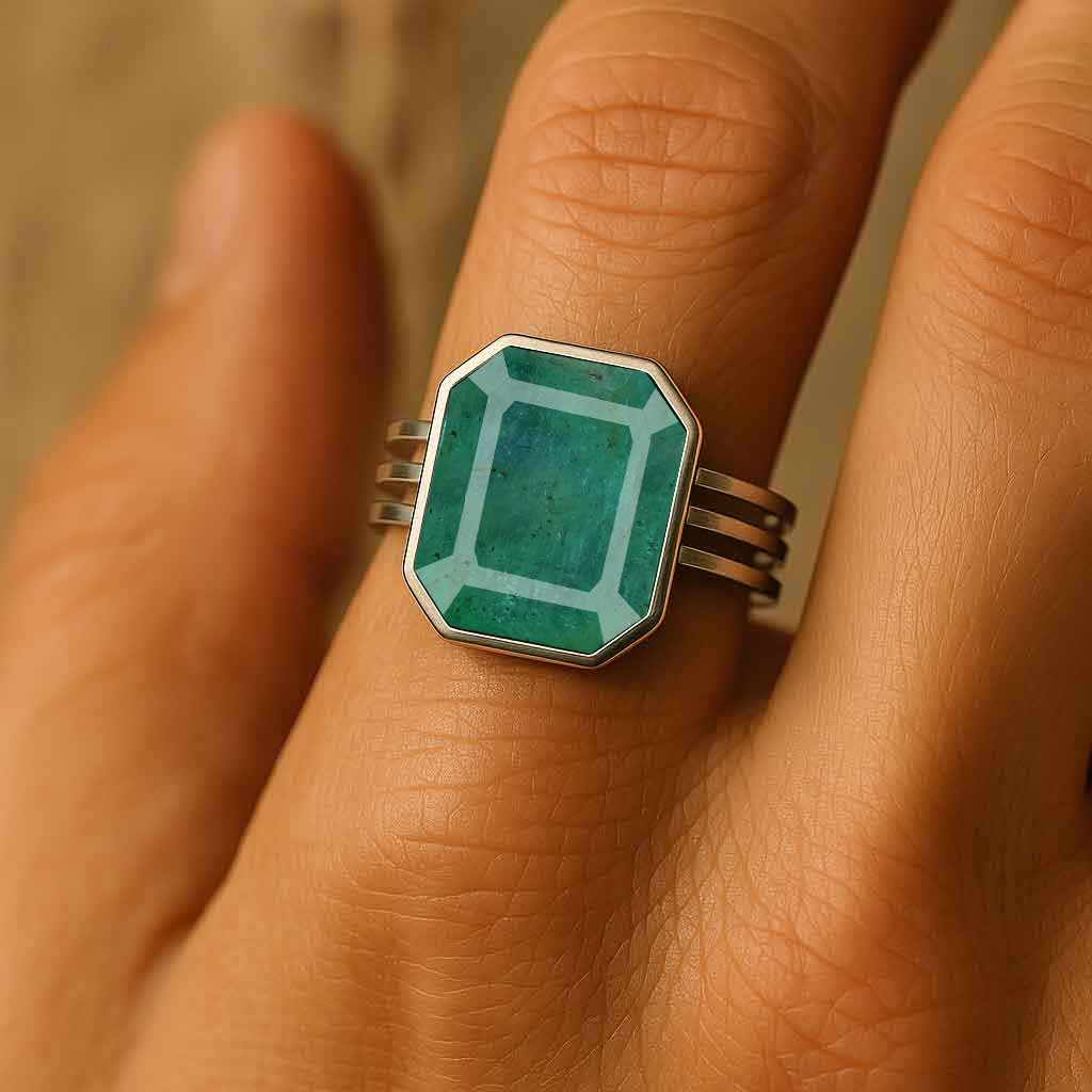 Men's 925 Sterling Silver Ring with Natural Emerald Gemstone