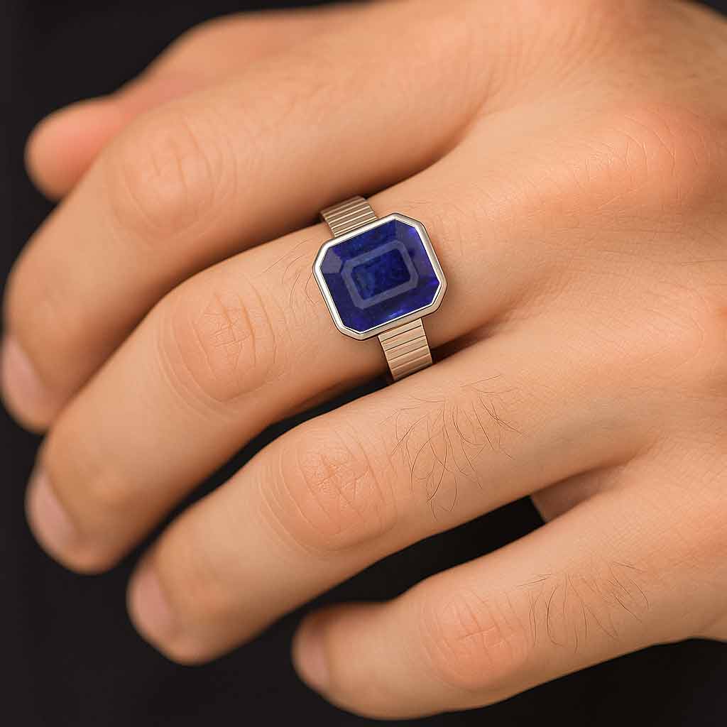 Sterling Silver Blue Sapphire Stone Ring For Men