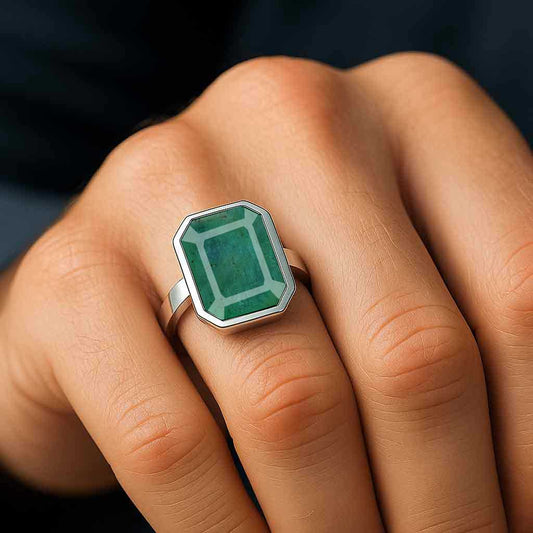 Classic Pure 925 Silver Emerald Ring For Men