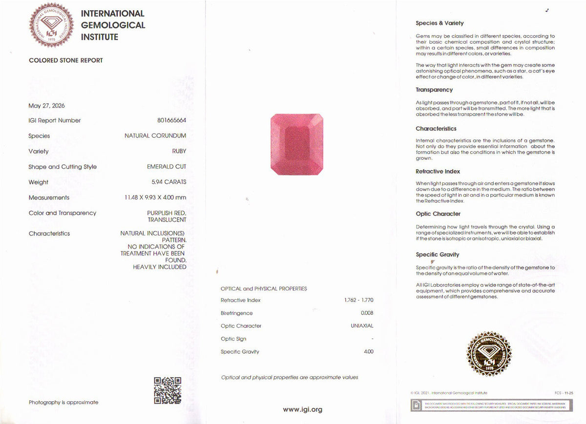 Ruby (Manik) Gemstone - 5.94 Carats
