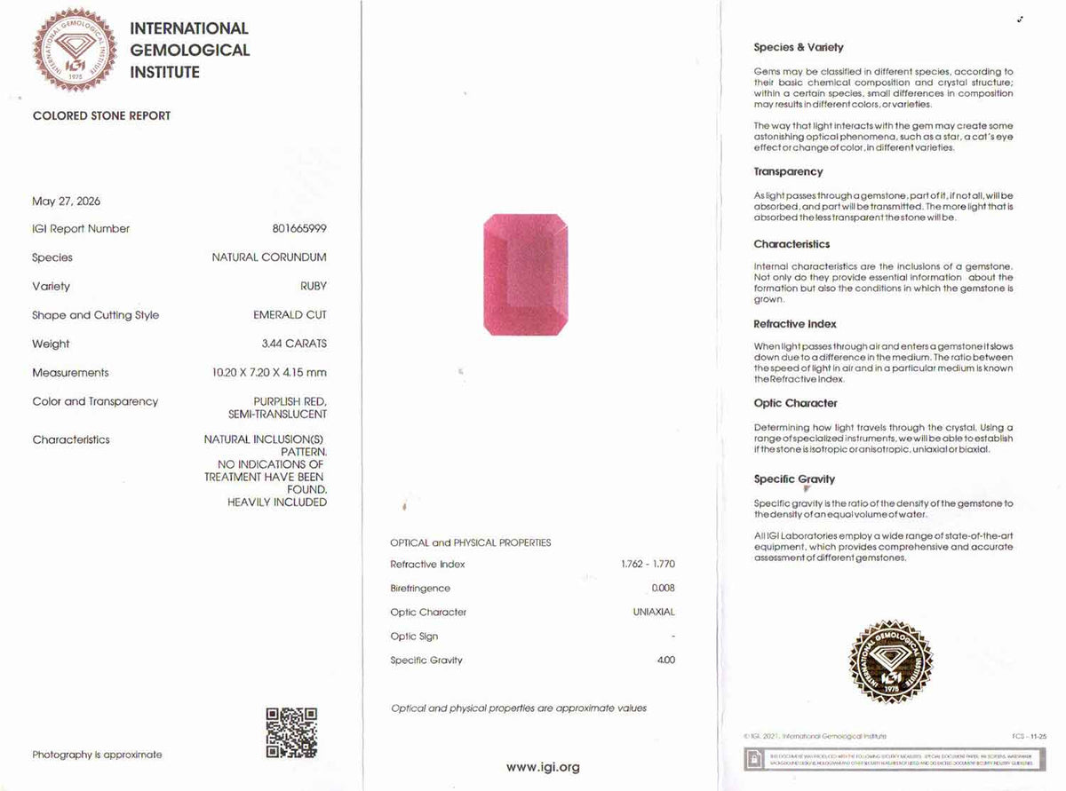 Ruby (Manik) Gemstone - 3.44 Carats