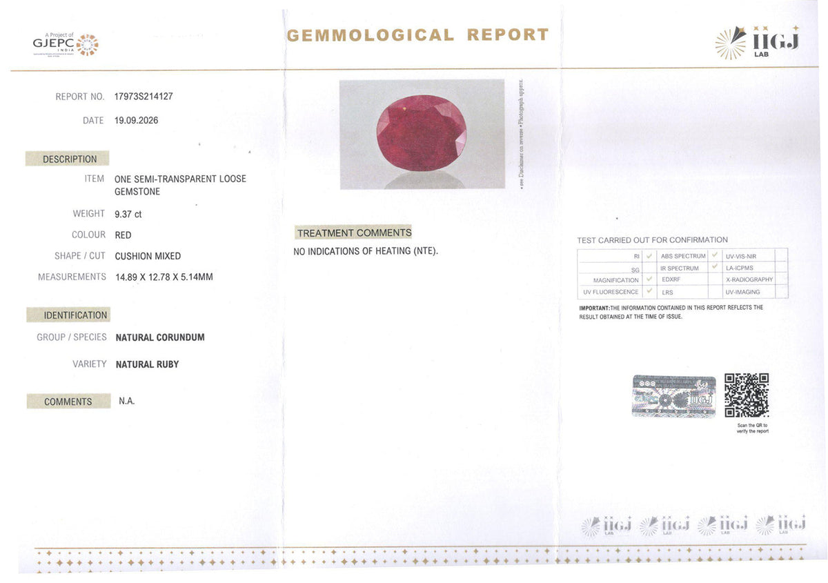 Ruby (Manik) Gemstone - 9.37 Carats