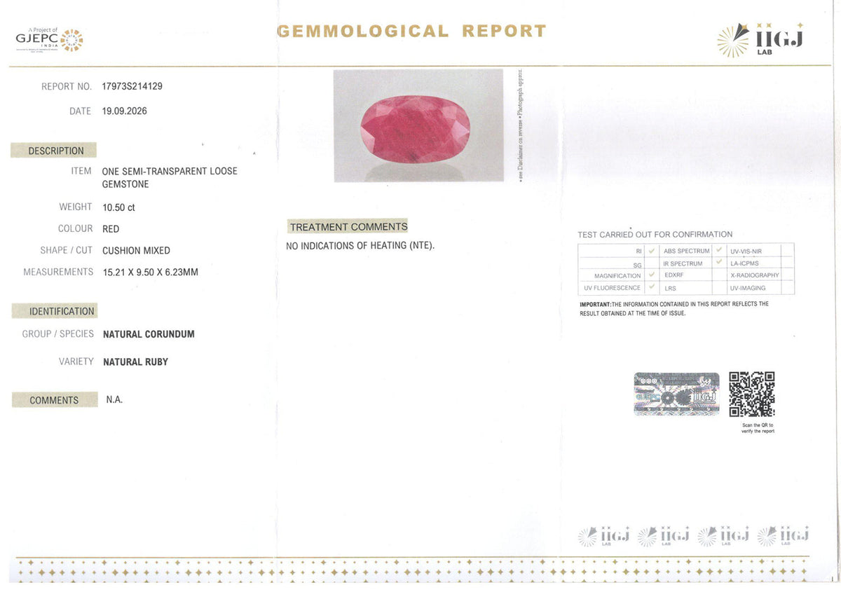 Ruby (Manik) Gemstone - 10.5 Carats