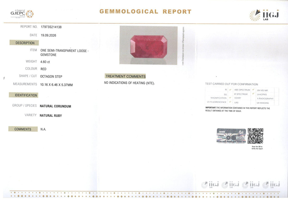 Ruby (Manik) Gemstone - 4.6 Carats