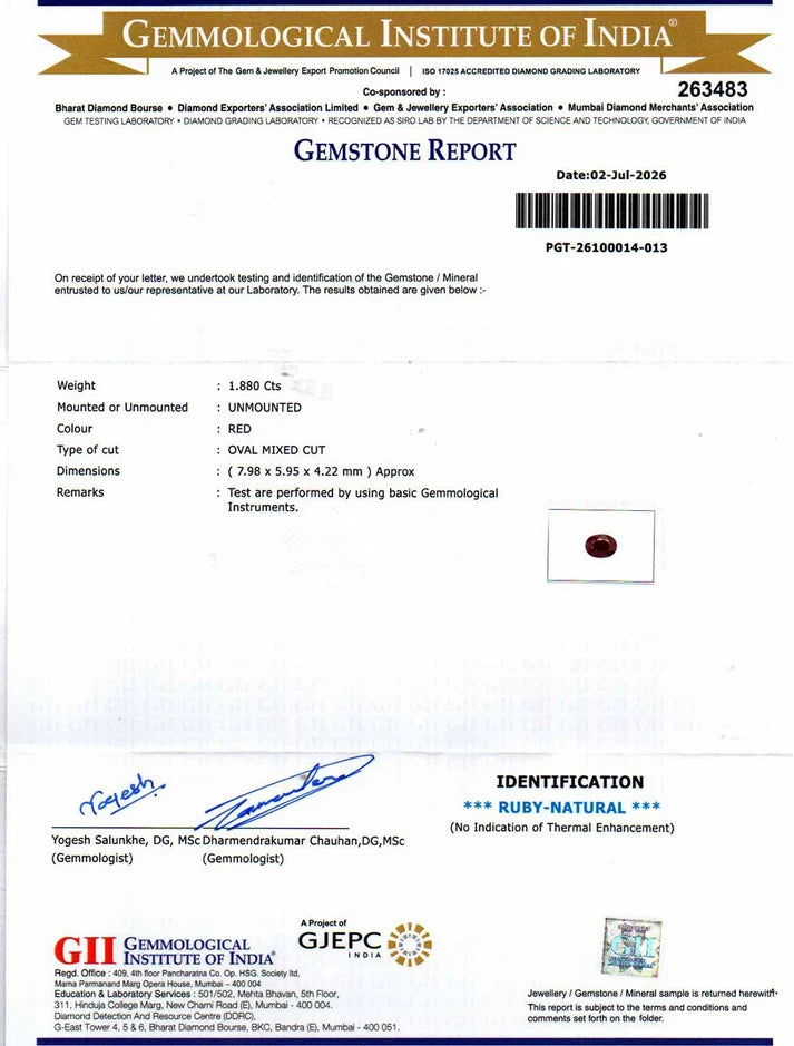 Ruby (Manik) - 1.88 Carat