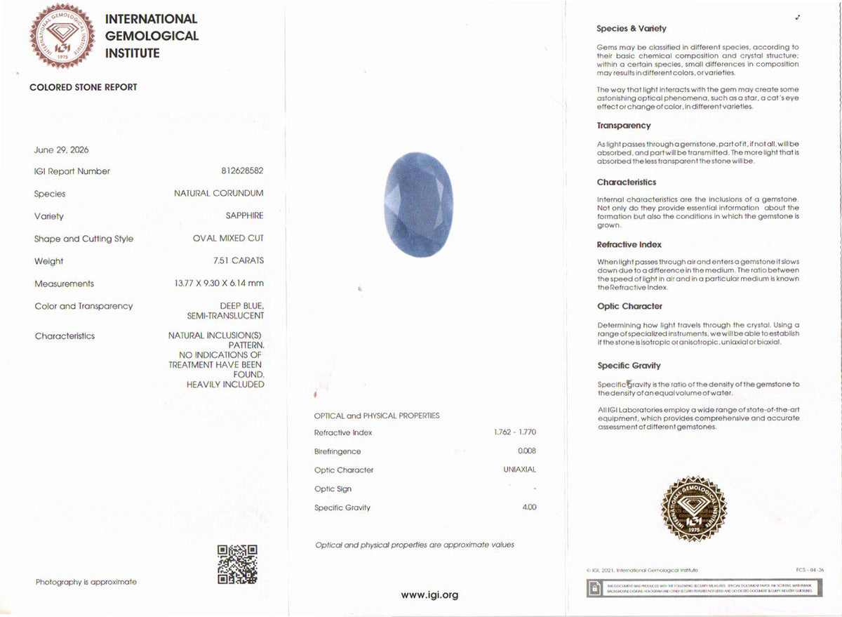 Blue Sapphire (Neelam) Gemstone - 7.51 Carats