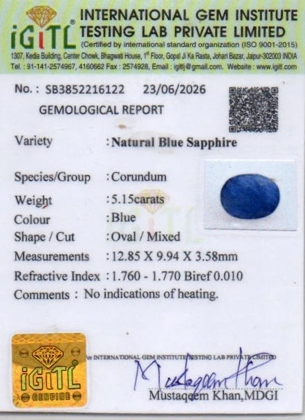 Blue Sapphire - 5.15 Carat