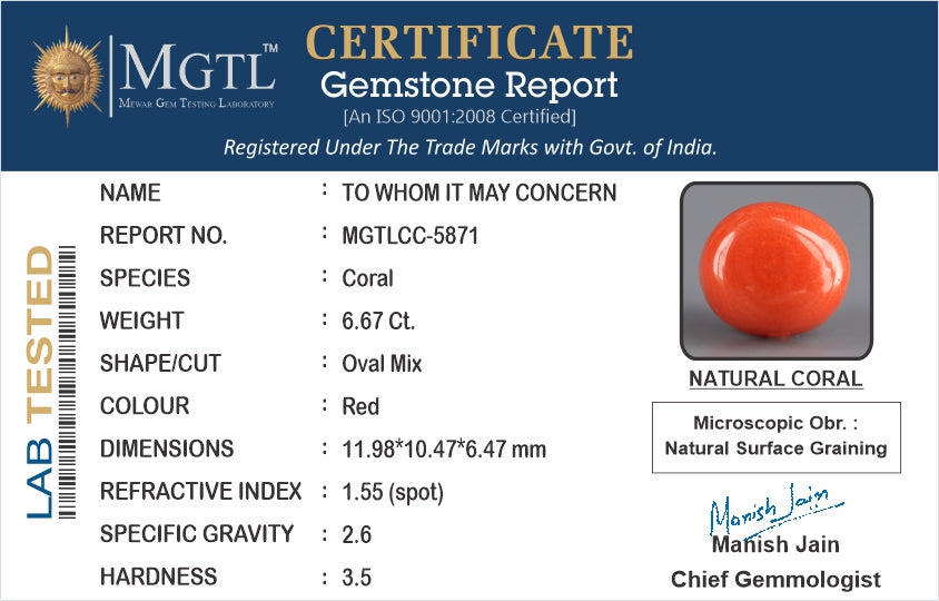 Red Coral (Moonga) - 6.67 Carats