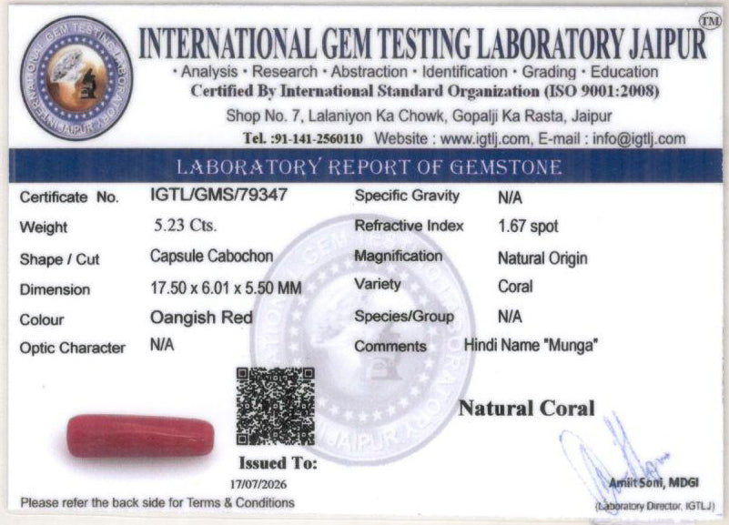 Red Coral (Moonga) Gemstone - 5.23 Carats