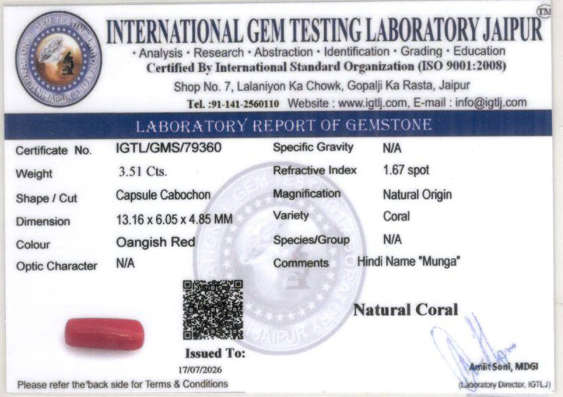 Red Coral (Moonga) Gemstone - 3.51 Carats