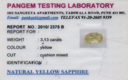 Yellow Sapphire (Pukhraj) - 3.10 Carats