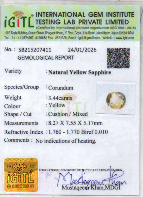 Yellow Sapphire (Pukhraj) - 3.44 Carats