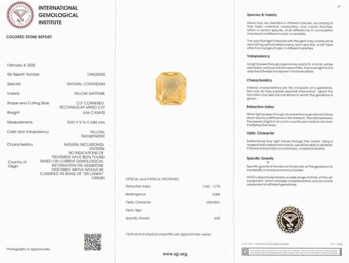 Yellow Sapphire (Pukhraj) - 6.56 Carats