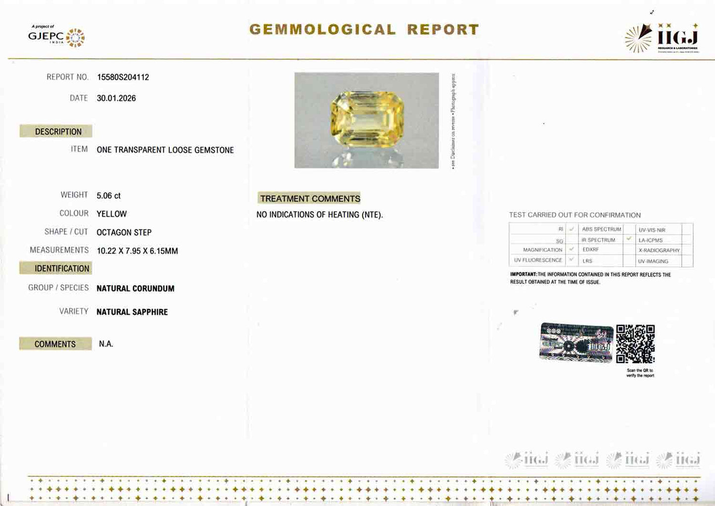 Yellow Sapphire (Pukhraj) - 5.06 Carats
