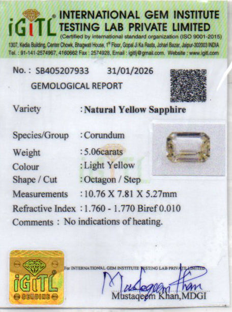 Yellow Sapphire (Pukhraj) - 5.06 Carats