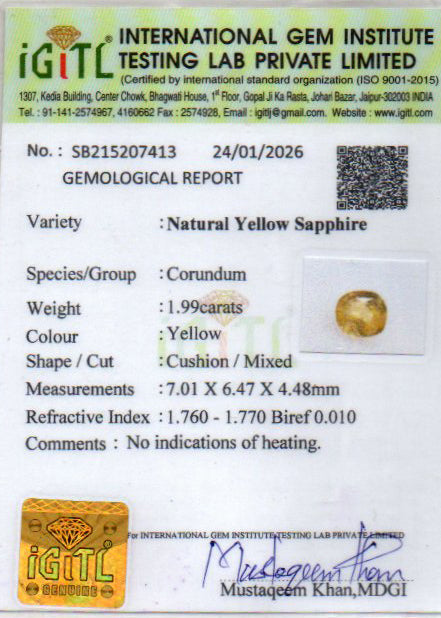 Yellow Sapphire (Pukhraj) - 1.99 Carats