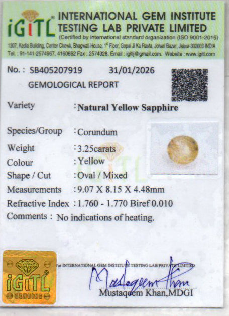 Yellow Sapphire (Pukhraj) - 3.25 Carats