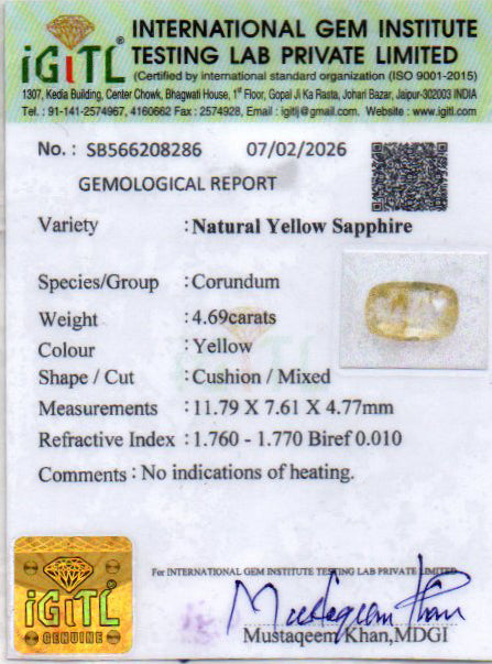 Yellow Sapphire (Pukhraj) - 4.69 Carats