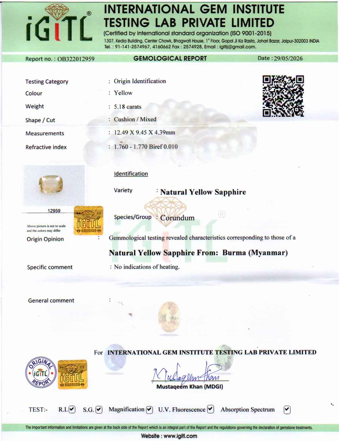 Yellow Sapphire (Pukhraj) Gemstone - 5.18 Carats