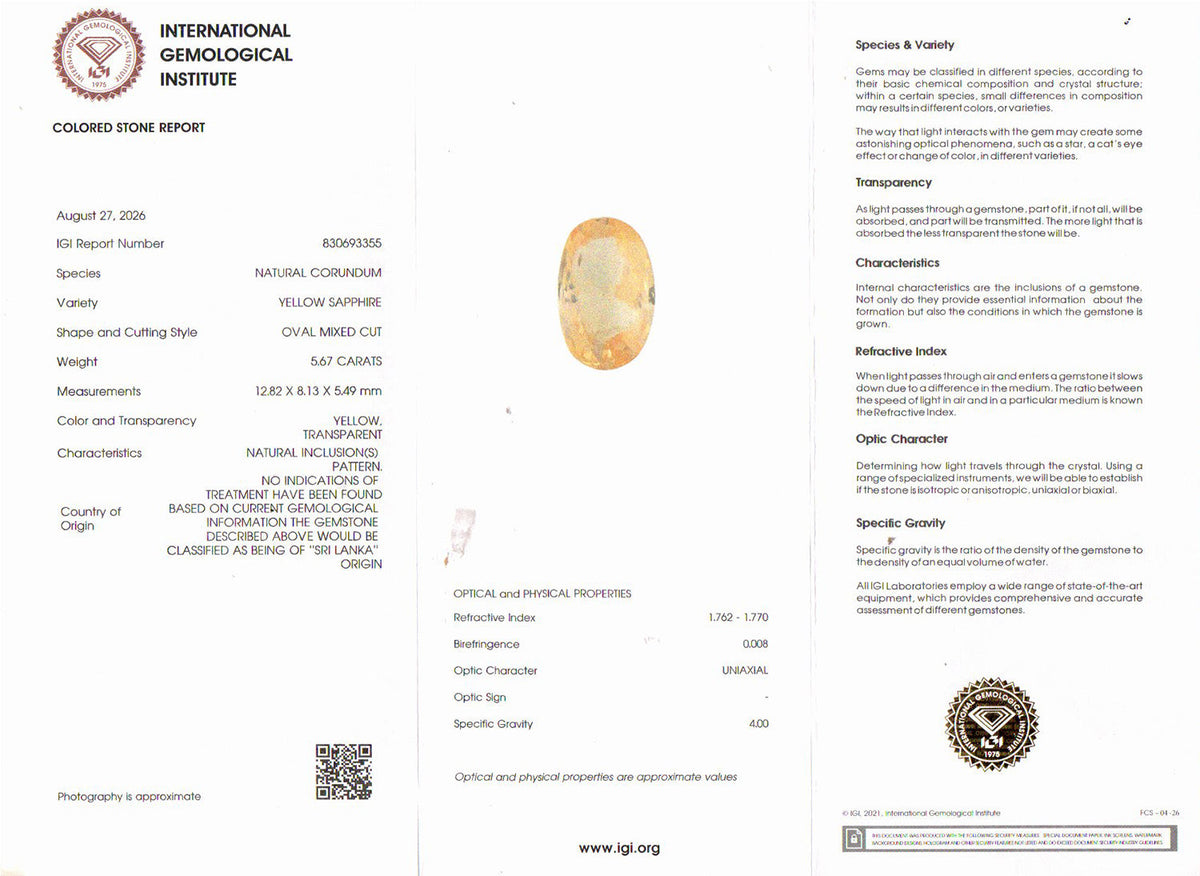Yellow Sapphire (Pukhraj) Gemstone - 5.67 Carats