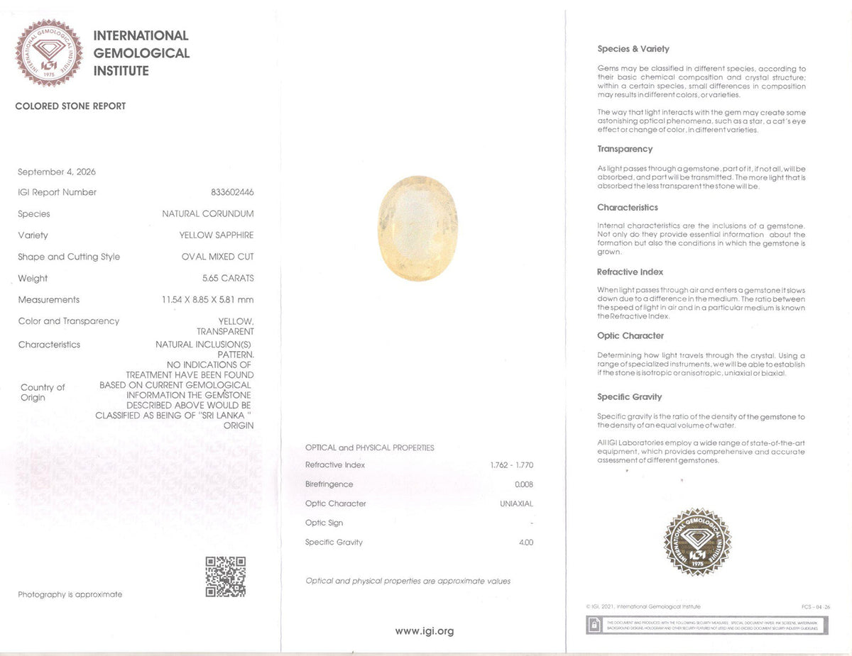 Yellow Sapphire (Pukhraj) Gemstone - 5.65 Carats