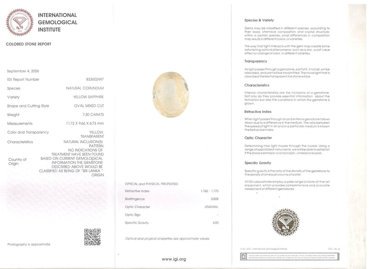 Yellow Sapphire (Pukhraj) Gemstone - 7.3 Carats