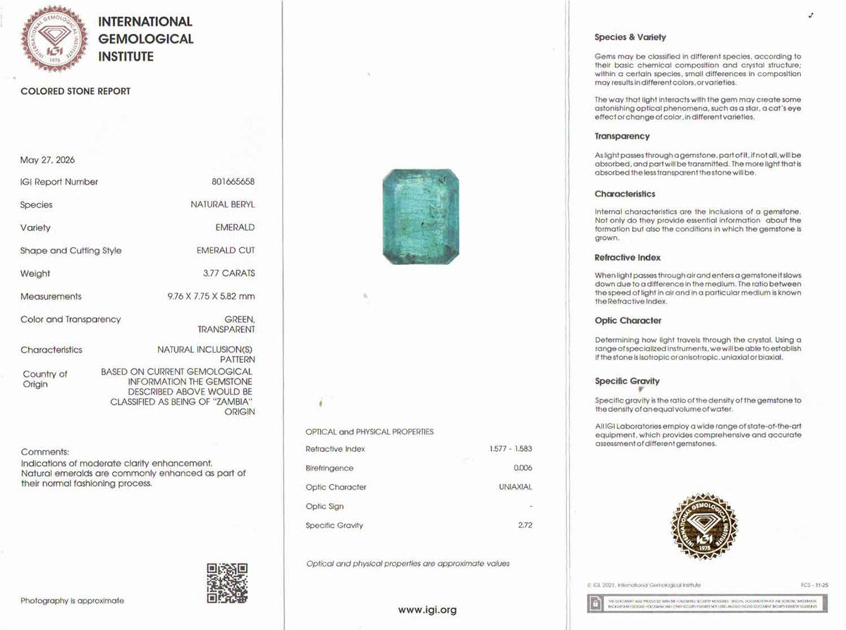 Emerald (Panna) Gemstone - 3.77 Carats