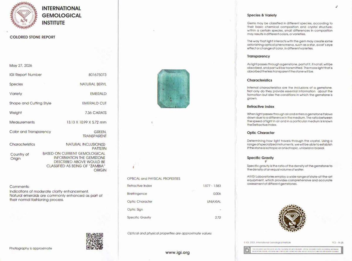 Emerald (Panna) Gemstone - 7.36 Carats