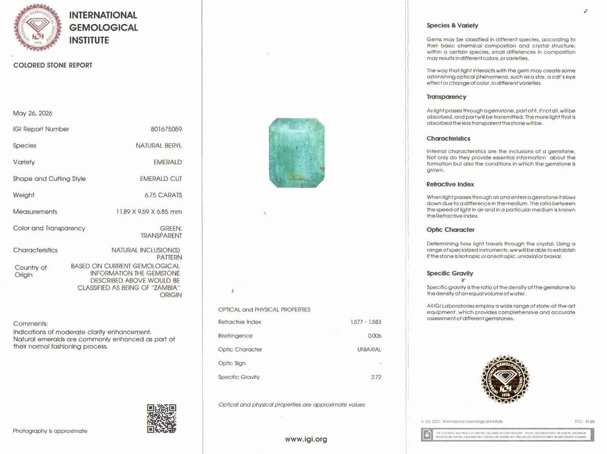 Emerald (Panna) Gemstone - 6.75 Carats
