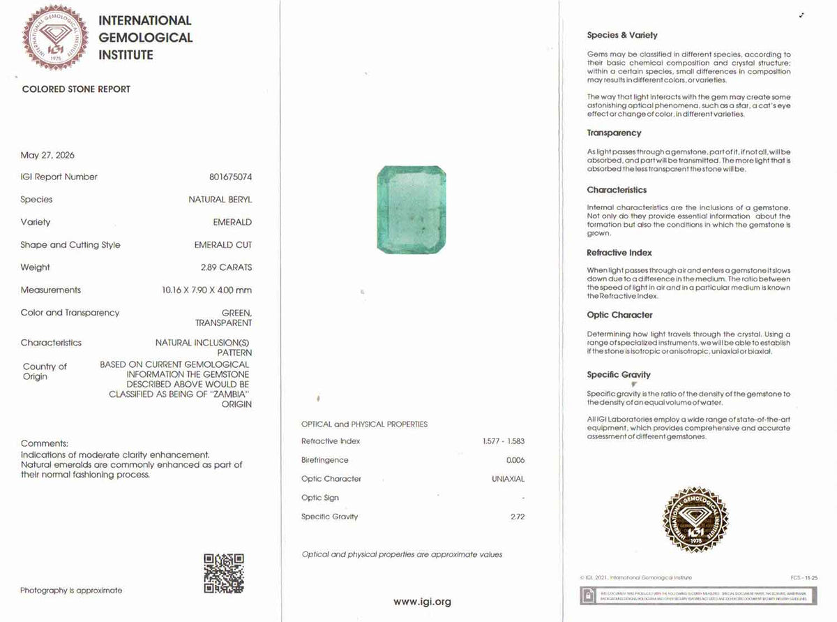 Emerald (Panna) Gemstone - 2.89 Carats