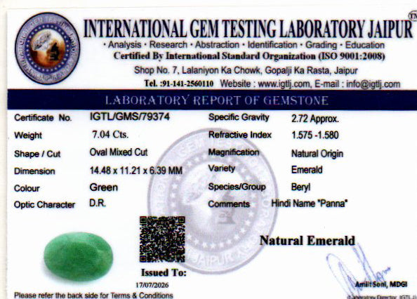 Emerald (Panna) Gemstone - 7.04 Carats