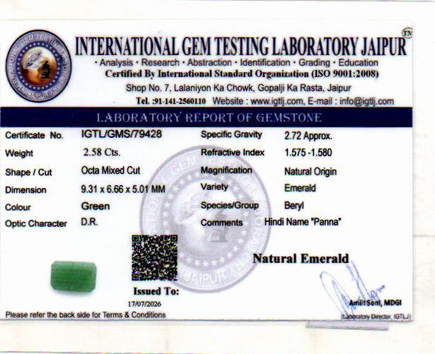 Emerald (Panna) Gemstone - 2.58 Carats