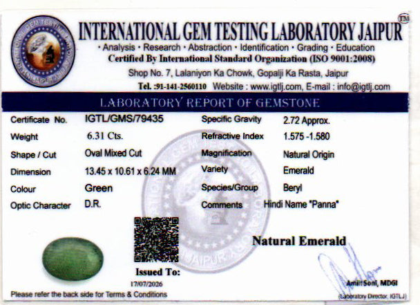Emerald (Panna) Gemstone - 6.31 Carats