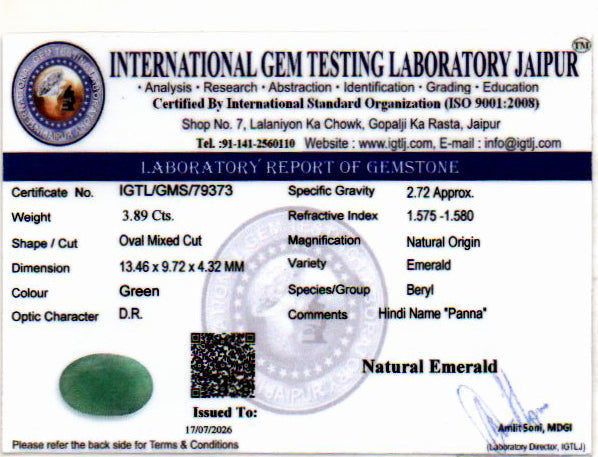 Emerald (Panna) Gemstone - 3.89 Carats