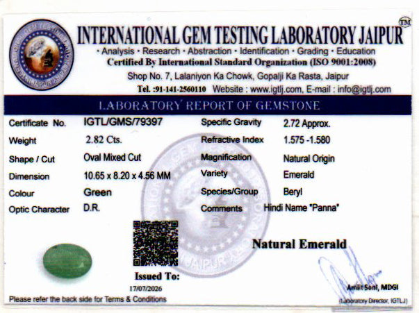 Emerald (Panna) Gemstone - 2.82 Carats