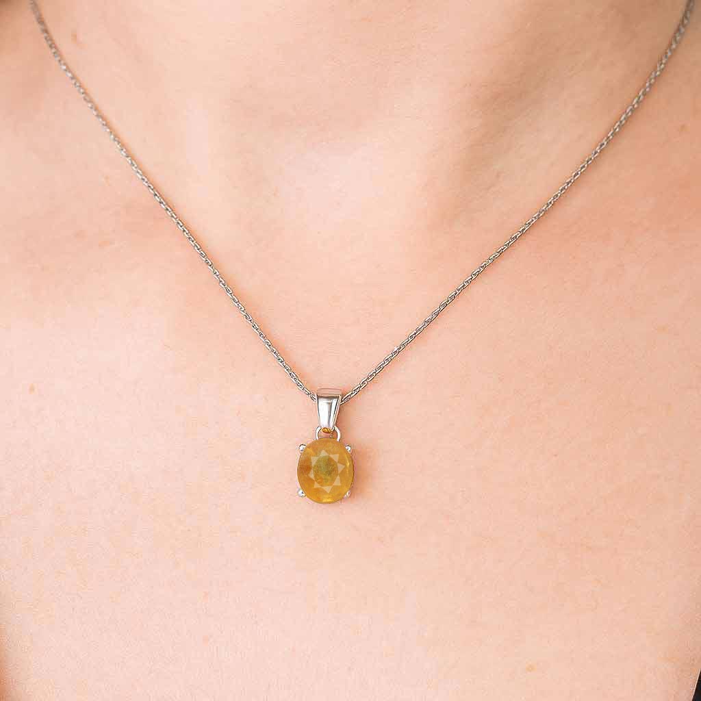 Classic 925 Sterling Silver Yellow Sapphire Pendant