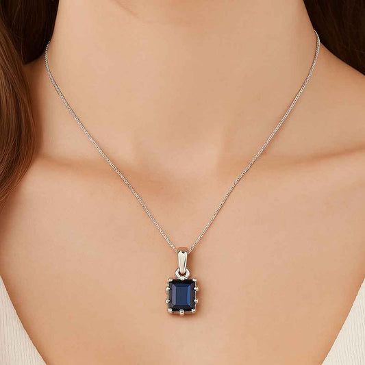 Classic Sterling Silver Blue Sapphire Pendant