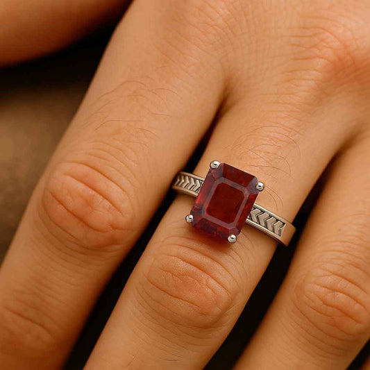 Elegant Sterling Silver Hessonite Garnet Stone Ring for Men