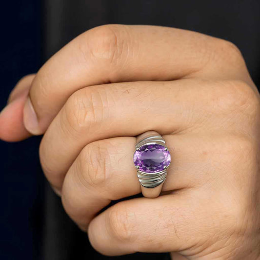 Bold & Stylish 925 Sterling Silver Men’s Amethyst Ring