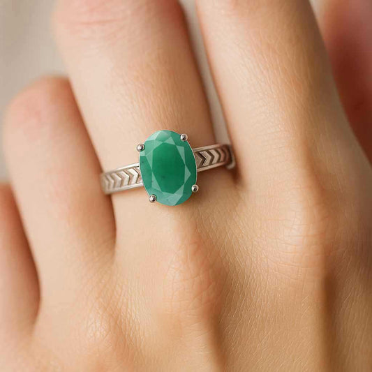 Modern 925 Sterling Silver Emerald Stone Ring for Women