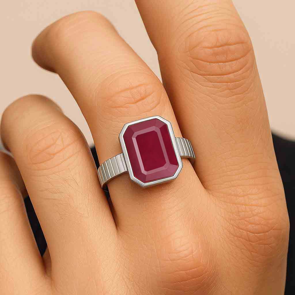 Modern 925 Sterling Silver Ruby Men’s Ring