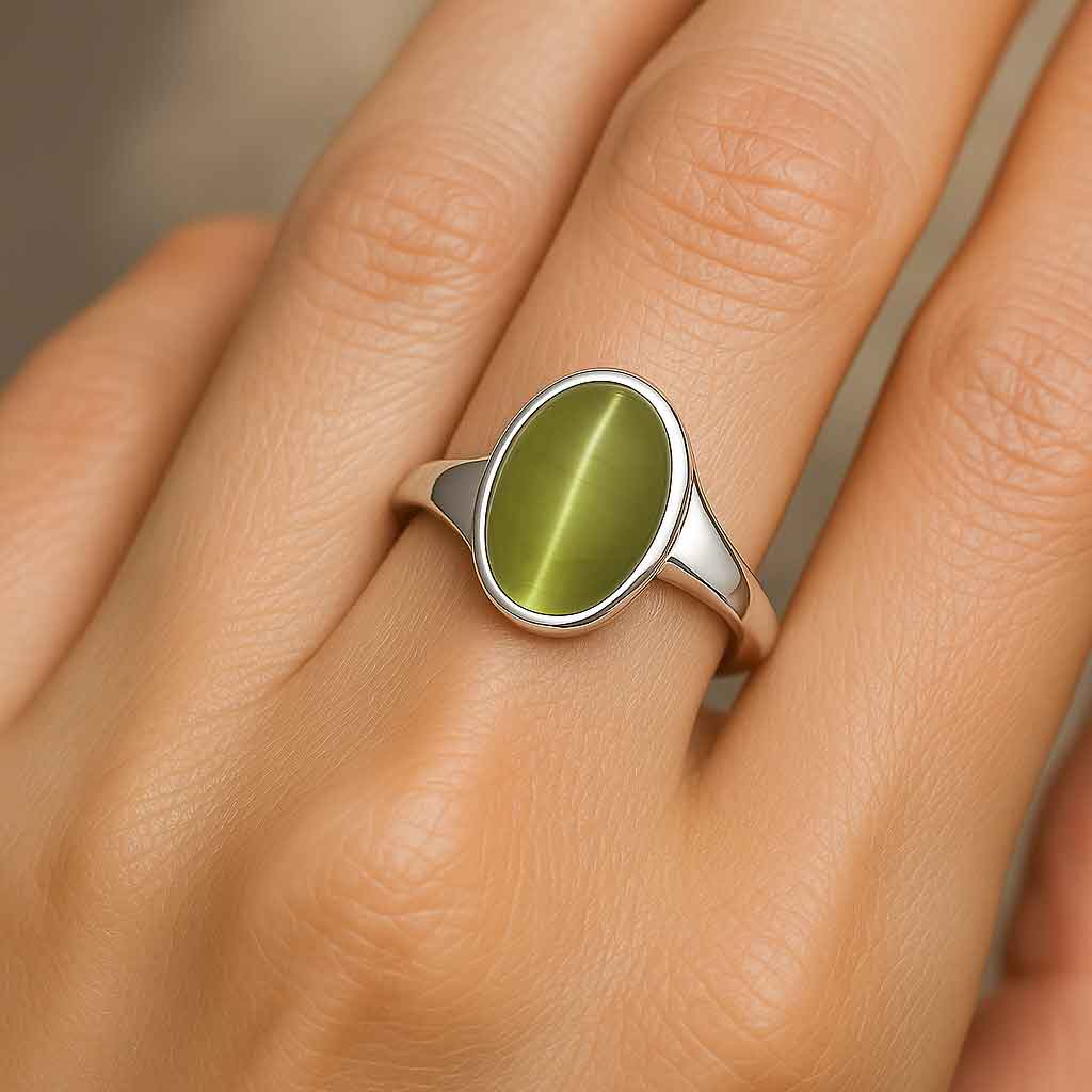 Stylish 925 Silver Cat’s Eye Gemstone Ring for Female