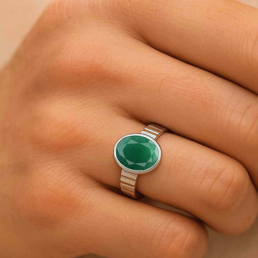 Handcrafted Sterling Silver Premium Emerald Gemstone Ring for Him