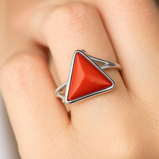 Grand Heritage 925 Sterling Silver Ladies Red Coral Ring