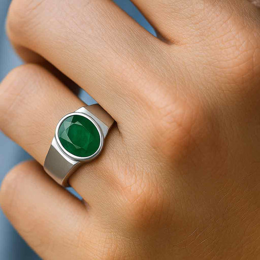 Premium 925 Sterling Silver Men's Emerald Stone Ring