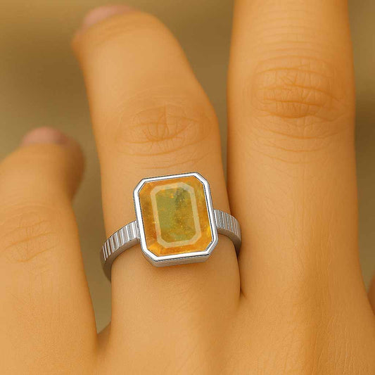 Traditional 925 Silver Yellow Sapphire Stone Ring for Women