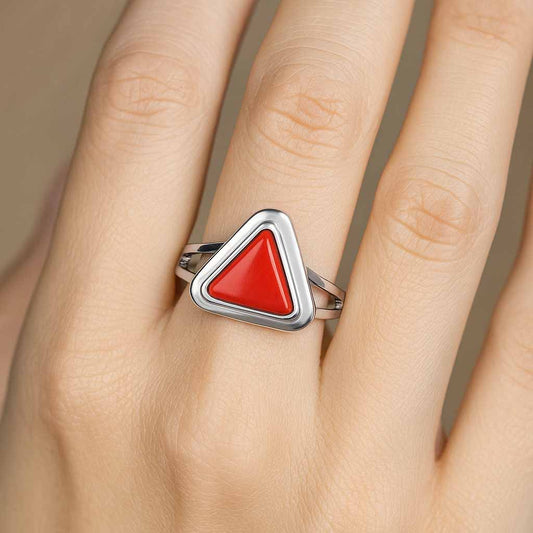 Premium Royal Sterling Silver Women's Original Red Coral Ring