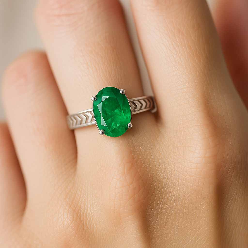 Pure Sterling Silver Women's Emerald Stone Ring