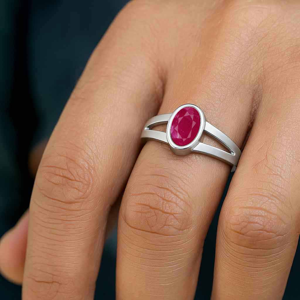 Elegant Sterling Silver Ruby Gemstone Ring for Men